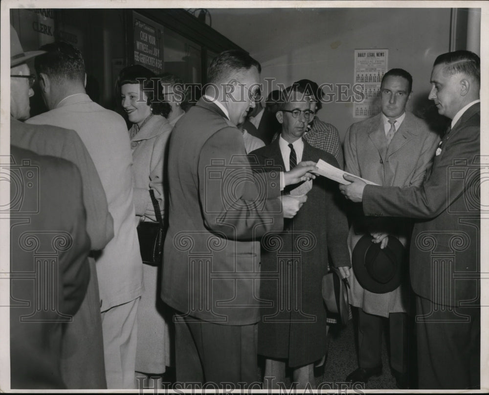 1954 Press Photo Leonard Fuerst pays off Jurors. - cvb11729 - Historic Images