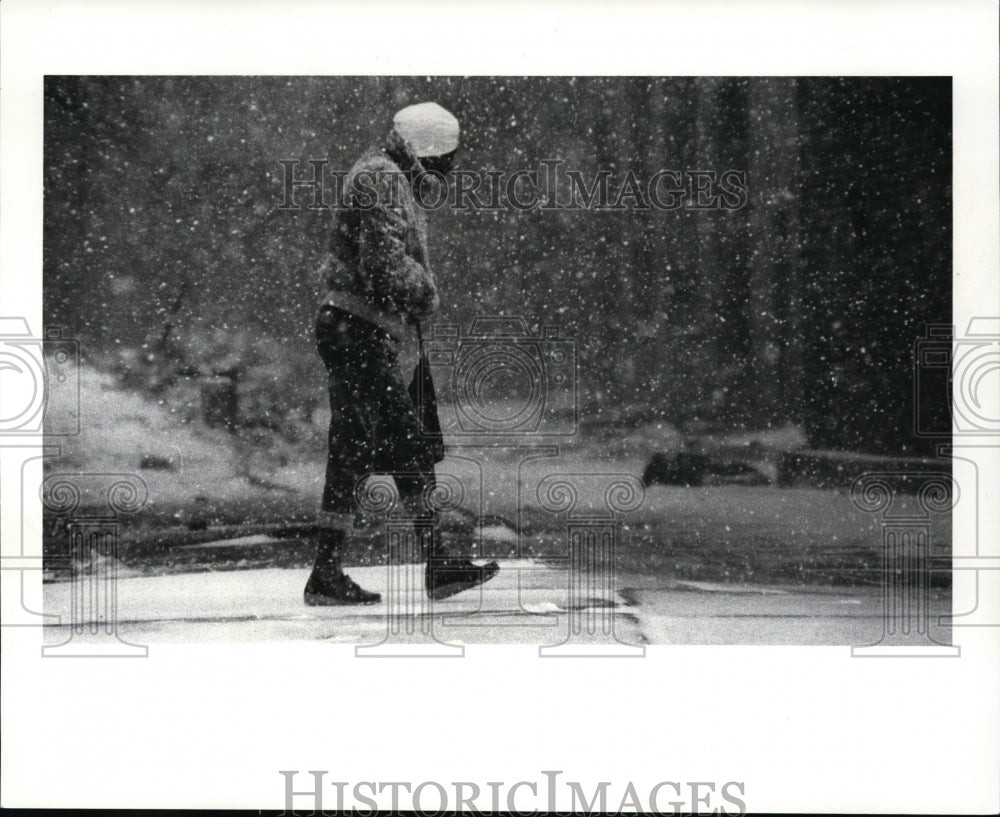 1986, Lady Bundled Up in Taking Snowy Walk - cvb13028 - Historic Images