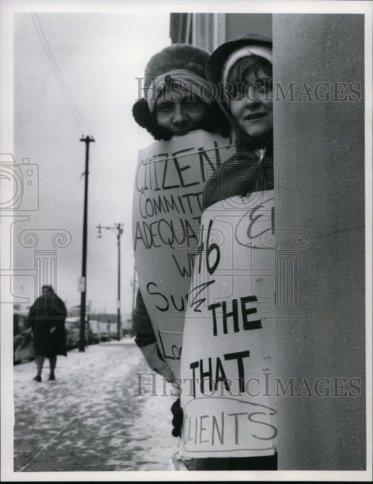 1966, Virginial Miller & Louise Mosher picketing at Welfare HQ, Cleve - Historic Images