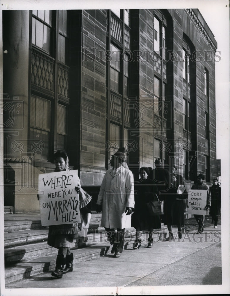 1964 Press Photo Pickets marched by Central Police Station-Cleveland - cvb14180 - Historic Images