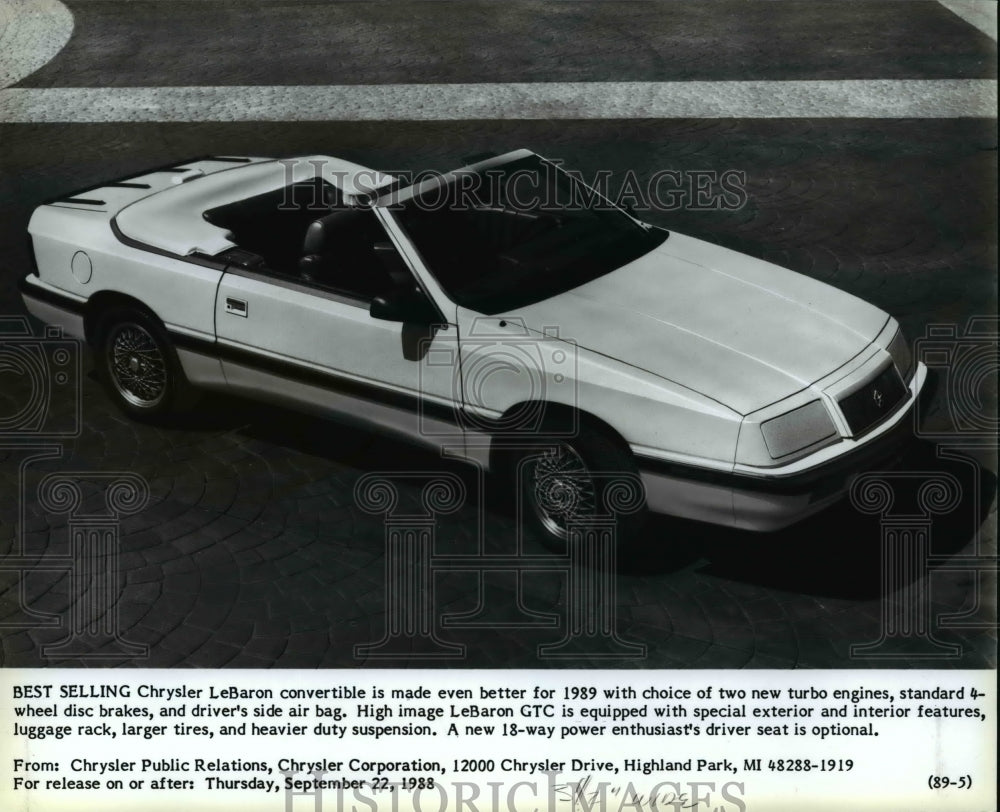 1989 Press Photo Best selling Chrysler LeBaron convertible by Chrysler - Historic Images