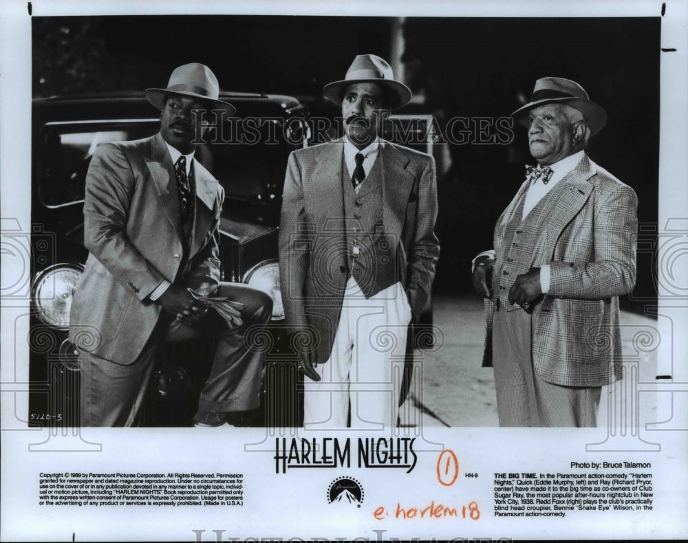 1989 Press Photo Eddie Murphy, Richard Pryor &amp; Redd Foxx in Harlem Nights - Historic Images