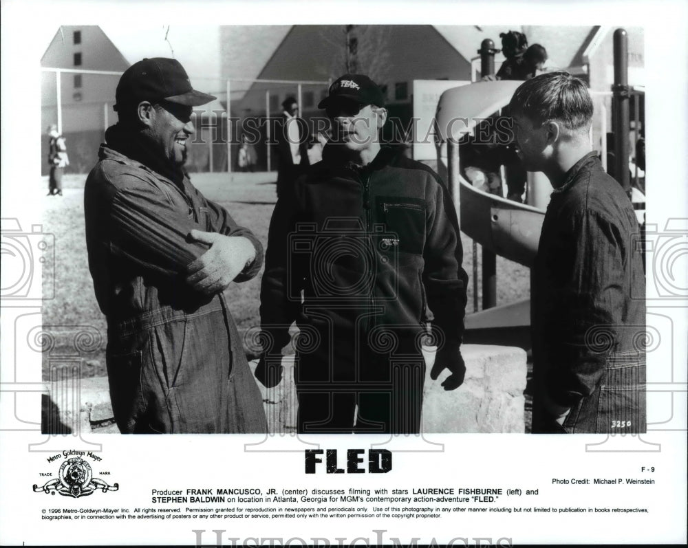 1996 Press Photo Frank Mancuso Jr, Laurence Fishburne & Stephen Baldwin of Fled - Historic Images