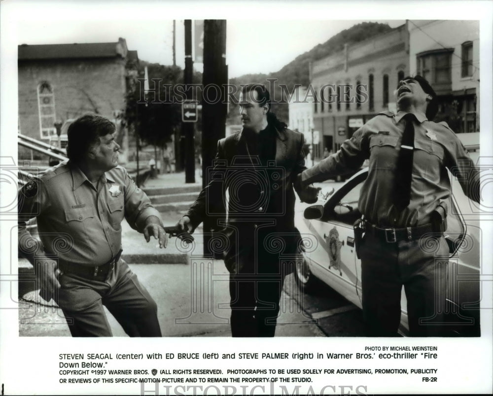 1997 Press Photo Steven Seagal, Ed Bruce &amp; Steve Palmer in Fire Down Below - Historic Images