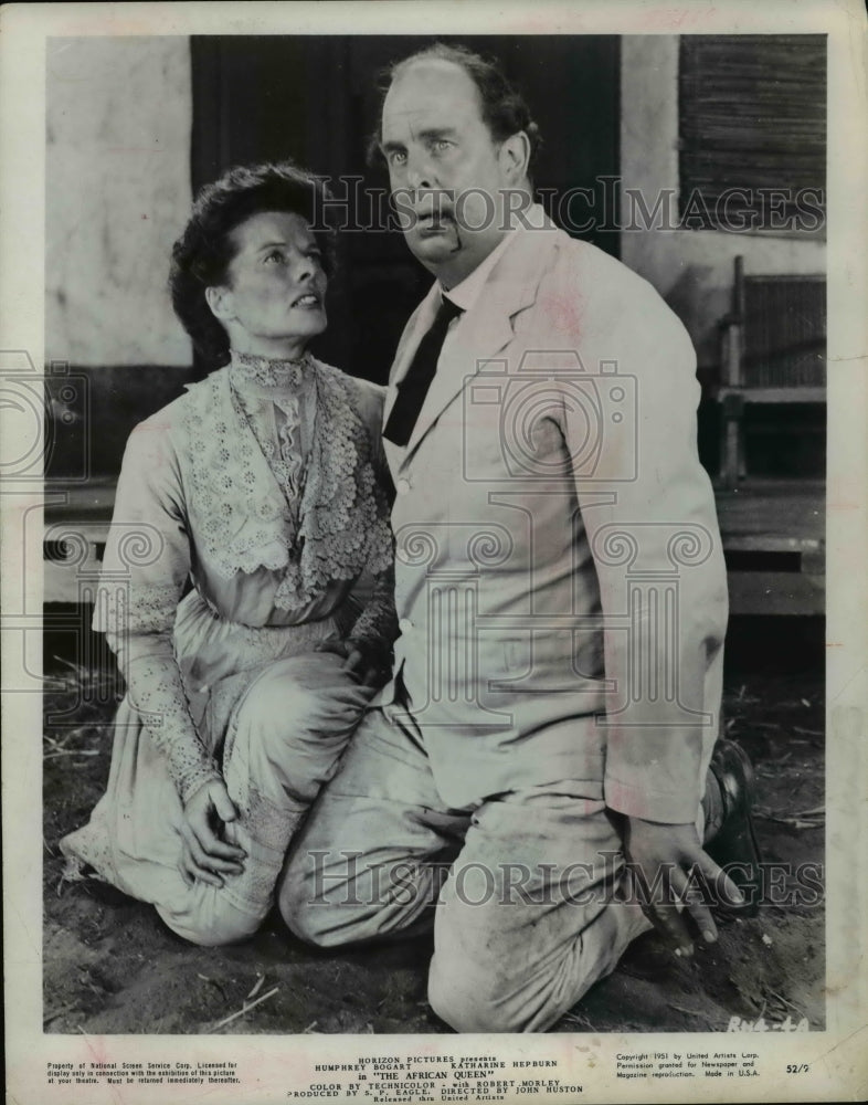 1951 Press Photo Katherine Hepburn & Robert Morley in The African Queen - Historic Images