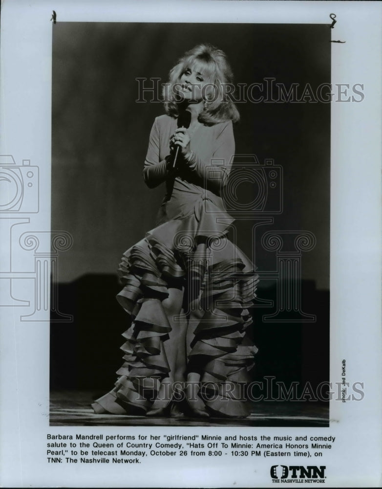 1992 Press Photo Barbara Mandrell in salute to Minnie Pearl on TNN Oct 26th. - Historic Images