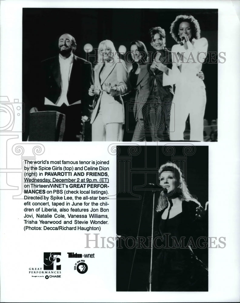 Press Photo Spice Girls &amp; Celine Dion, Pavarotti and Friends Great Performances - Historic Images