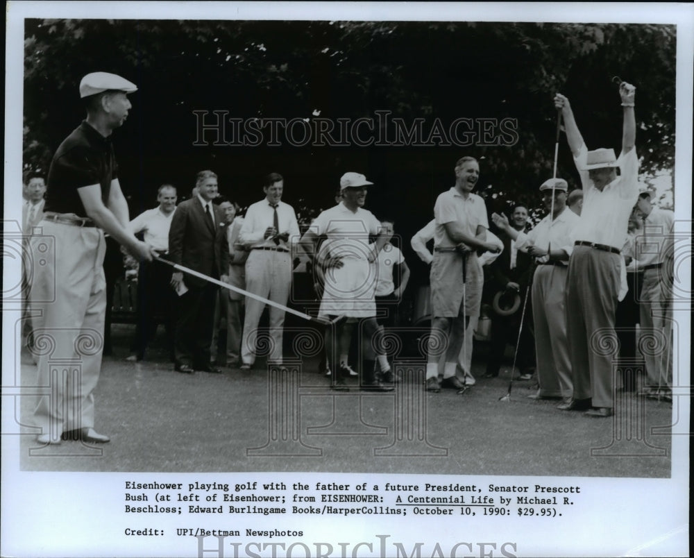 1990 Press Photo President Eisenhower plays golf in &quot;A Centennial Life.&quot; - Historic Images