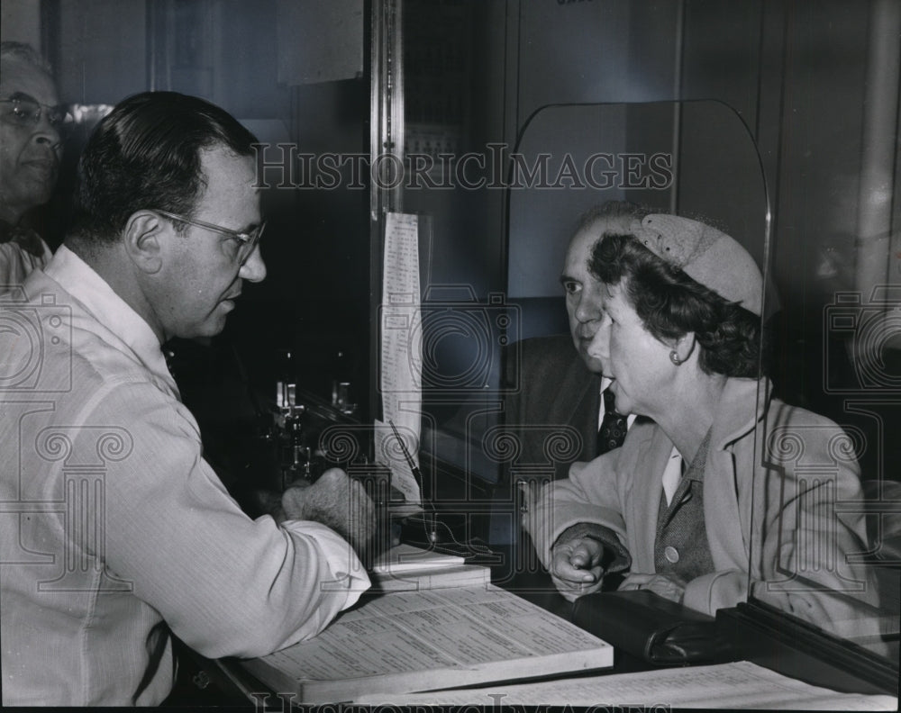 1954, Collecting her juror's pay is Mrs Marie S White, who was ousted - Historic Images