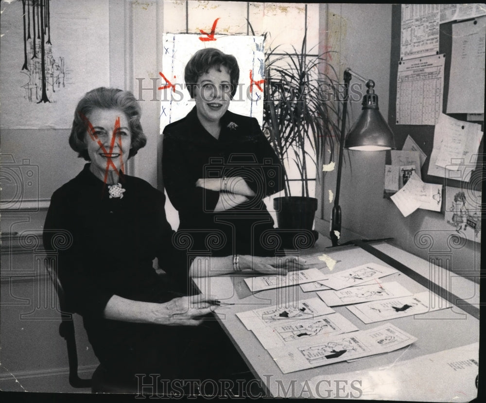 1965 Jeanne Harris & Mary Strassmeyer at Plain Dealer in Ohio.-Historic Images