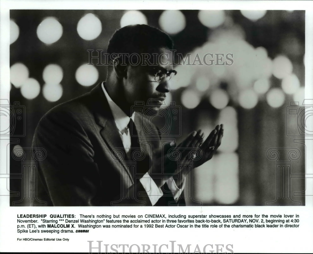 1997 Press Photo Denzel Washington in his stunning role Malcolm X - cvb19699 - Historic Images