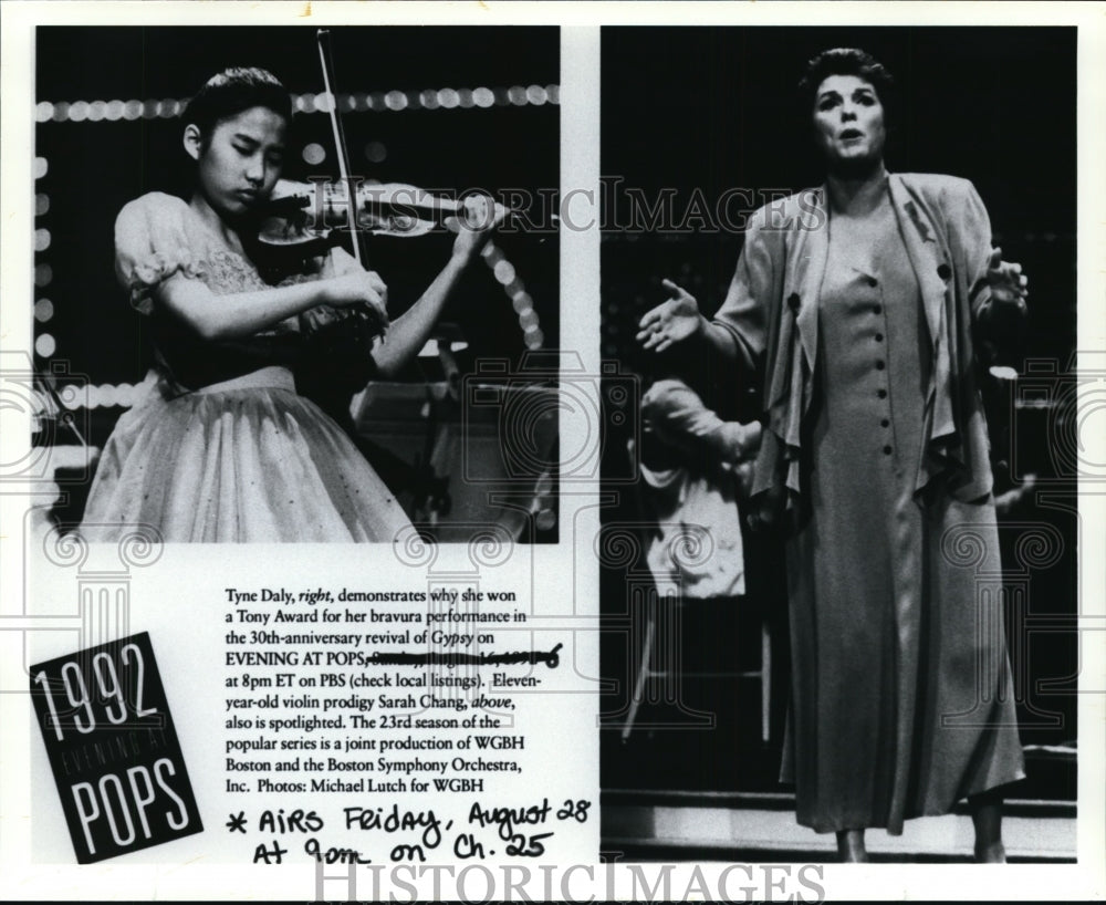 1992, Tyne Daly &amp; Sarah Chang in Evening at Pops - cvb20560 - Historic Images