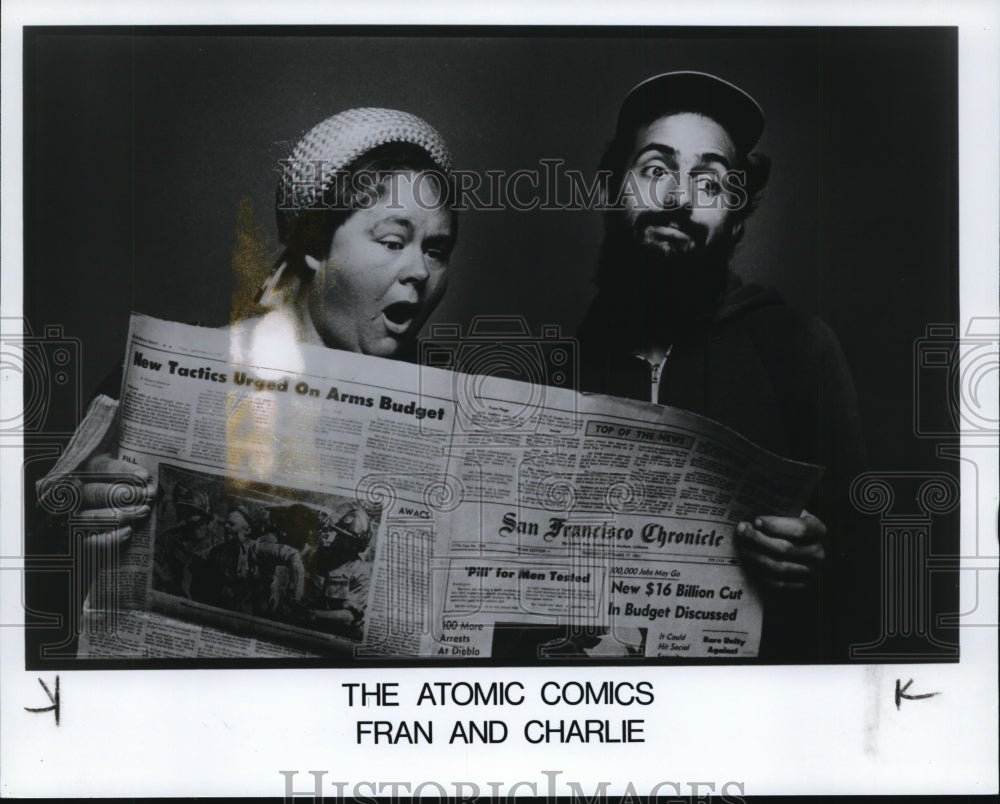 1985 Press Photo Fran &amp; Charley are The Atomic Comics - cvb20590 - Historic Images