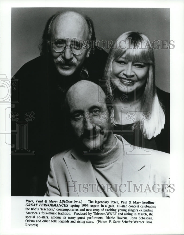 1996 Press Photo The legendary Peter, Paul &amp; Mary headline Great Performances - Historic Images