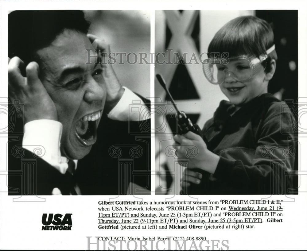 1995 Press Photo Gilbert Gottfried and Michael Oliver in &quot;Problem Child I&amp;II&quot;. - Historic Images