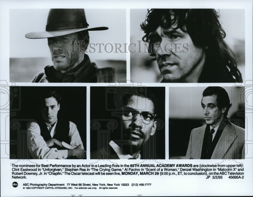 1993 Press Photo Best Performance by an Actor nominees-Annual Academy Awards - Historic Images