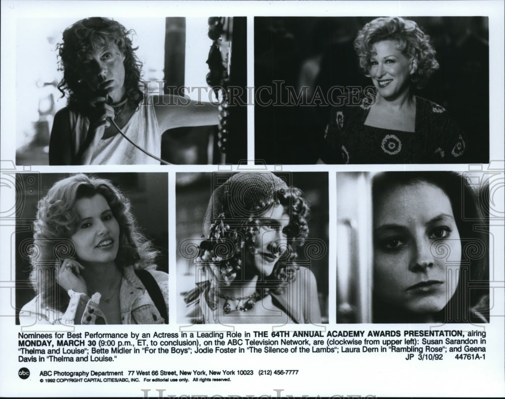 1992 Press Photo Best Performance by an Actress nominees-Annual Academy Awards - Historic Images