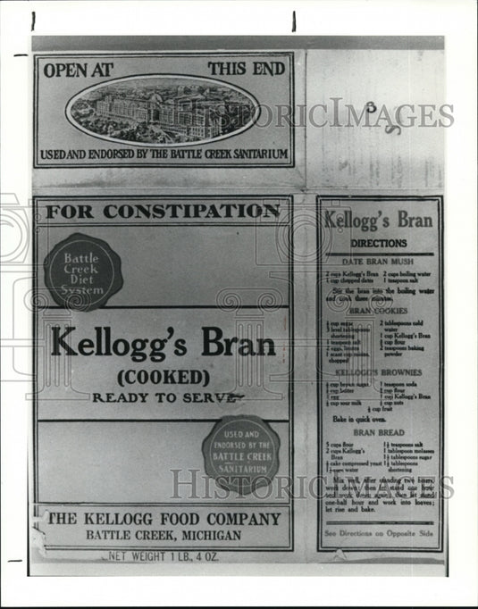 1990, Advertising Kellogg's Bran Box from early 1900's - cvb21534 - Historic Images