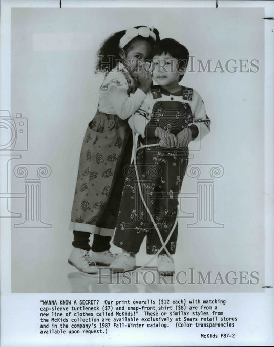 1987 Press Photo "Wanna know a secret?" New line of clothes called McKIds. - Historic Images