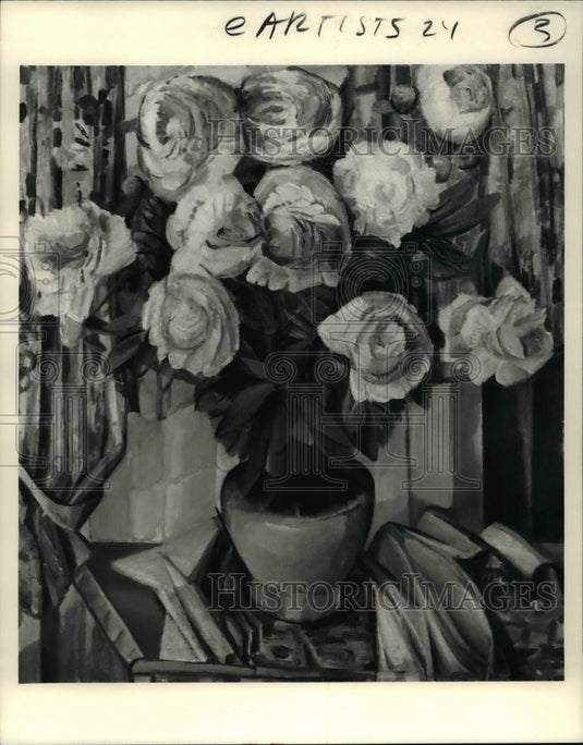 1988 Press Photo Clara Deike, Cleveland "Peonie" Oil on Canvas 30" x 27" - Historic Images