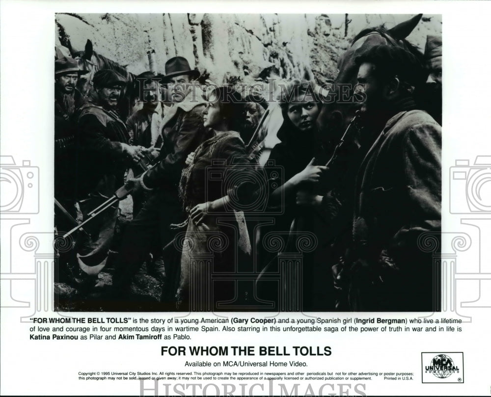 1995 Press Photo 'FOR WHOM THE BELL TOLLS", Gary Cooper and Ingrid Bergman. - Historic Images