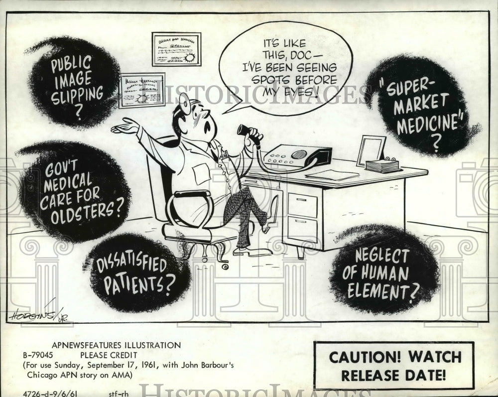 1961, Editorial Cartoon featuring doctors for APNewsfeatures - Historic Images