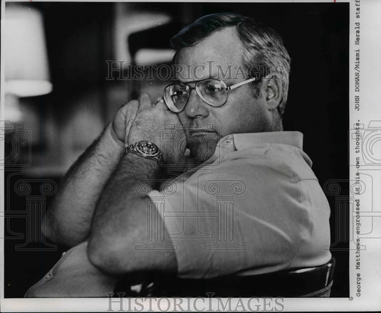 1981, George Matthews engrossed in his own thoughts. - cvb22922 - Historic Images