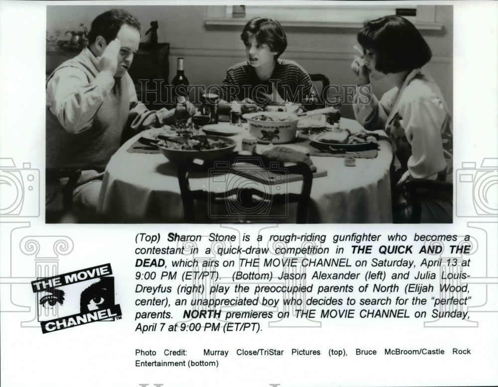 1996 Press Photo Jason Alexander, Julie Louis-Dreyfus and Elijah Wood in "NORTH" - Historic Images