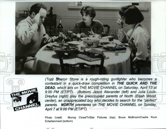 1996 Press Photo Jason Alexander, Julie Louis-Dreyfus and Elijah Wood in "NORTH" - Historic Images