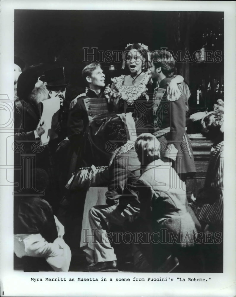 1985 Press Photo Myra Merritt as Musetta in a scene from Puccini&#39;s La Boheme - Historic Images