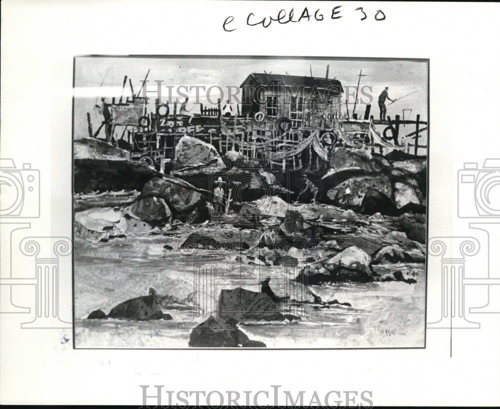 1985 Press Photo Grand River Inlet collage of paint by Clarence Perkins - Historic Images