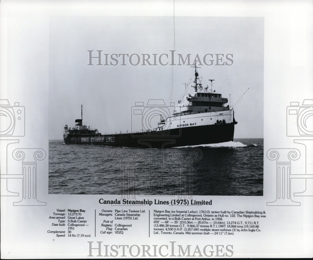 1975 Press Photo Canada Steamship Line Limited's Nipigon Bay - cvb26242 - Historic Images