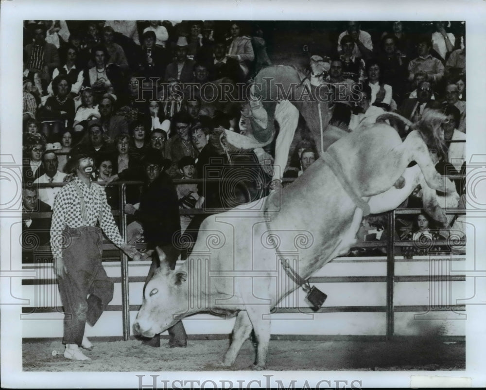1983 Press Photo Bull riding at the World championship Longhorn Rodeo - Historic Images