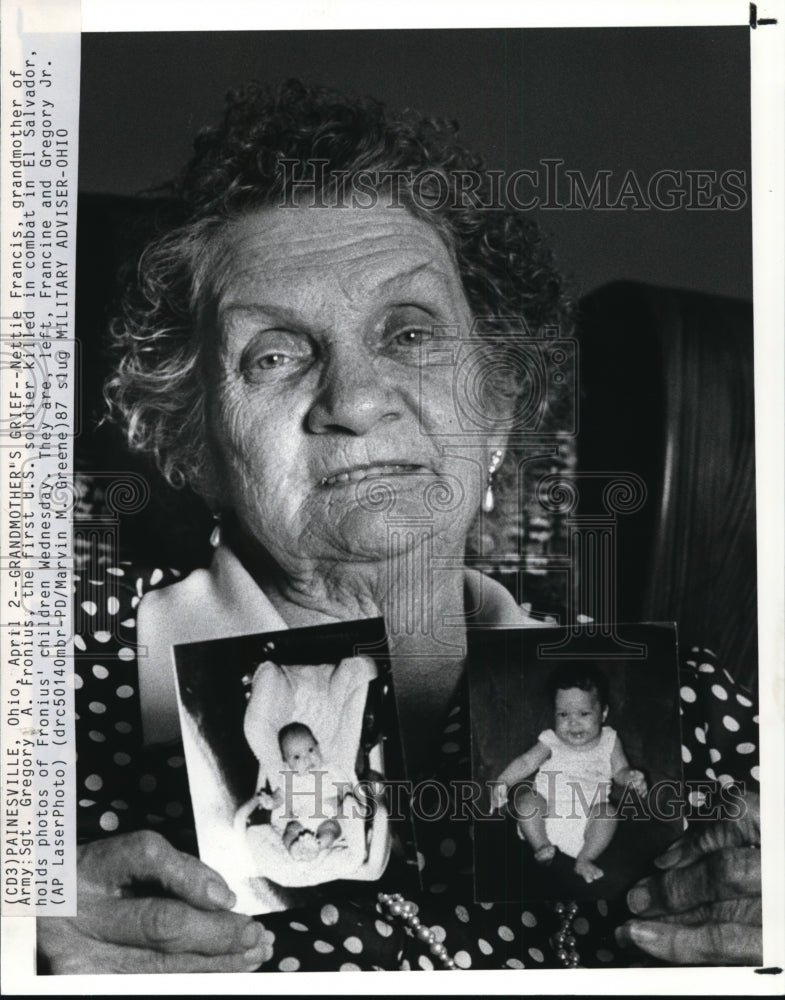 1987 Press Photo Nettie Francis, grandmother of Army Sgt Gregory A Fronius- KIA - Historic Images