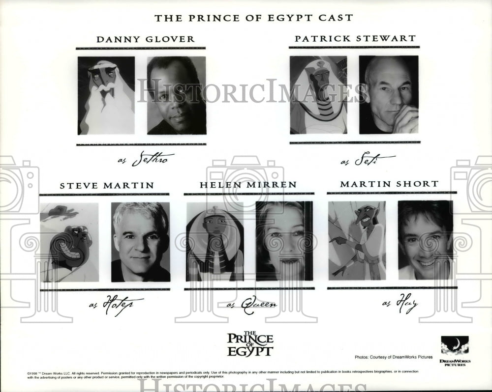 Press Photo The Prince Of Egypt casts: Glover, Stewart, Martin, Mirren, Short - Historic Images