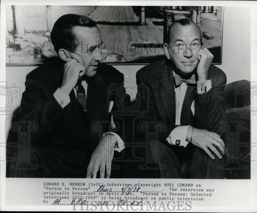 1956 Press Photo Edward R. Murrow interviews playwright Noel Coward - cvb32683 - Historic Images