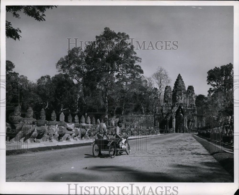 1962 Tourists Approach Angkor Thom on Cyclo-Pousse in Cambodia-Historic Images