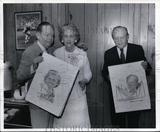 1973 Press Photo Kaye Slood & John Ramp retire with Peter Bellany - cvb32910 - Historic Images