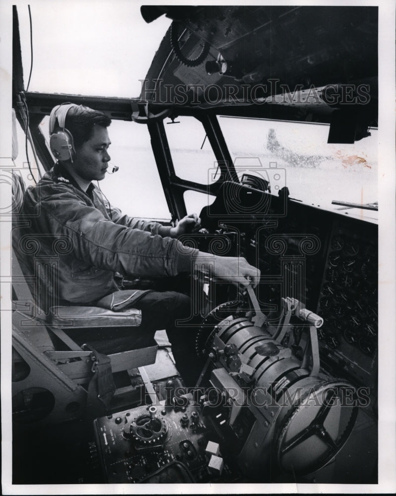 1970 South Vietnamese Capt Hoang Ham on C123k Provider cockpit-Historic Images