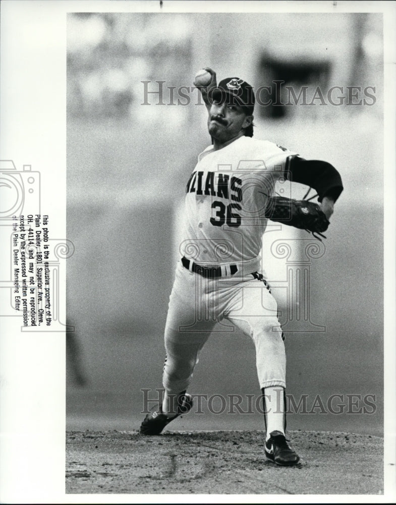 1988 Press Photo Indians pitcher Rick Rodriguez pitching his first game - Historic Images