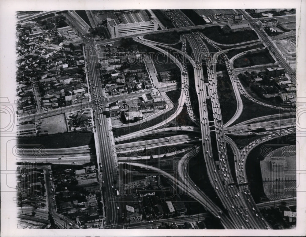 1962 4 level freeway interchange in downtown Los Angeles, California-Historic Images