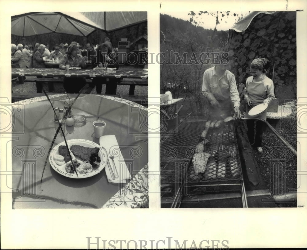 1987 Press Photo All-You-Can-Eat Great Alaska Salmon Bake in Alaska - cvb36435 - Historic Images