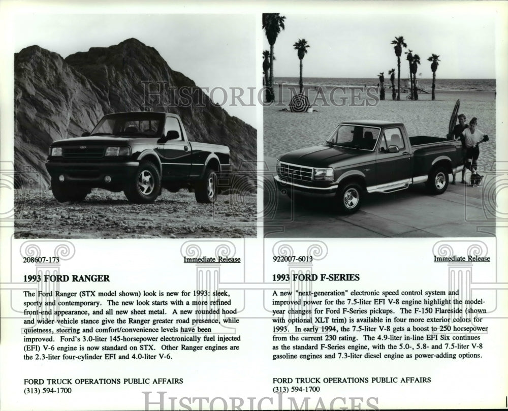 1993 Press Photo Ford Ranger and Ford F-Series model trucks - cvb36544 - Historic Images