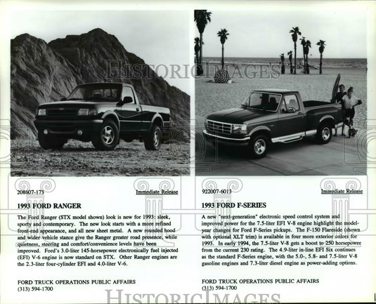 1993 Press Photo Ford Ranger and Ford F-Series model trucks - cvb36544 - Historic Images