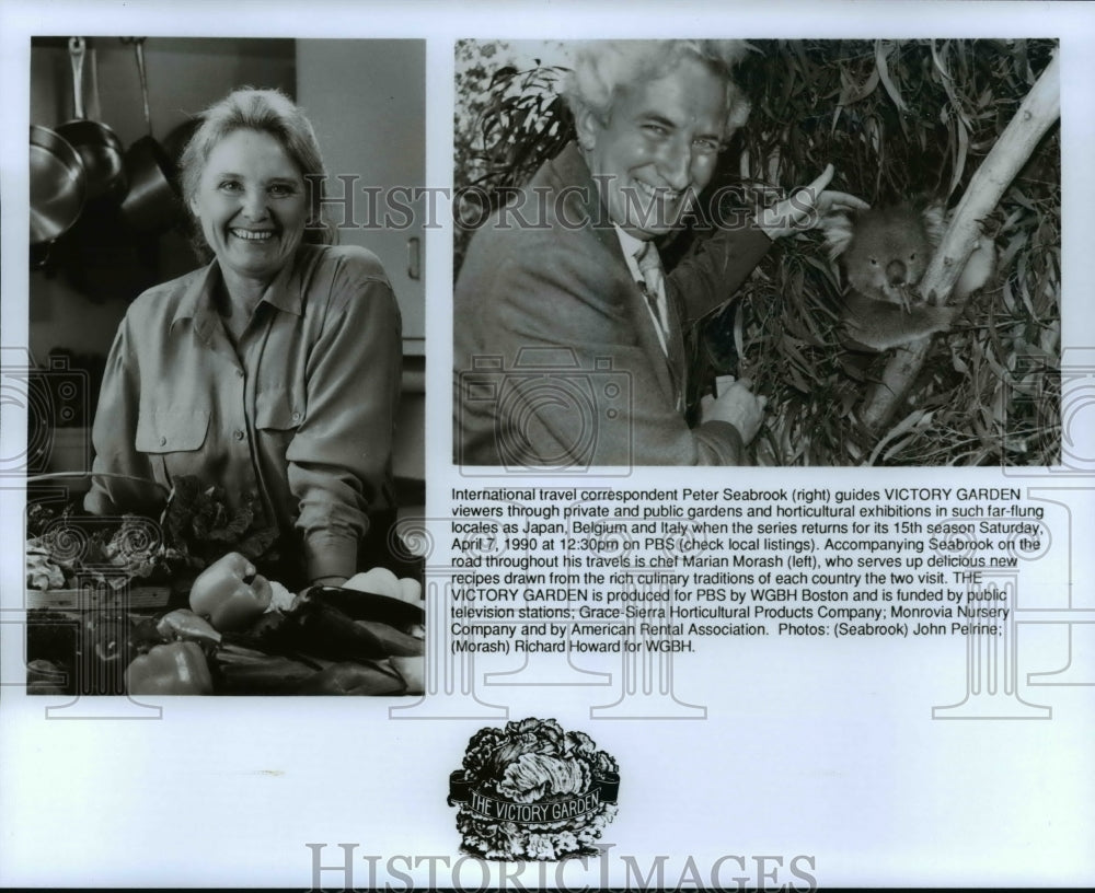 1990 Press Photo Peter Seabrook & chef Marian Morash in The Victory Garden - Historic Images