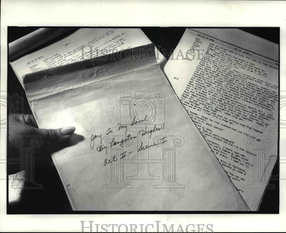 1986 Press Photo Manuscript of Langston Hughes for Joy Is My Soul... - cvb37099 - Historic Images