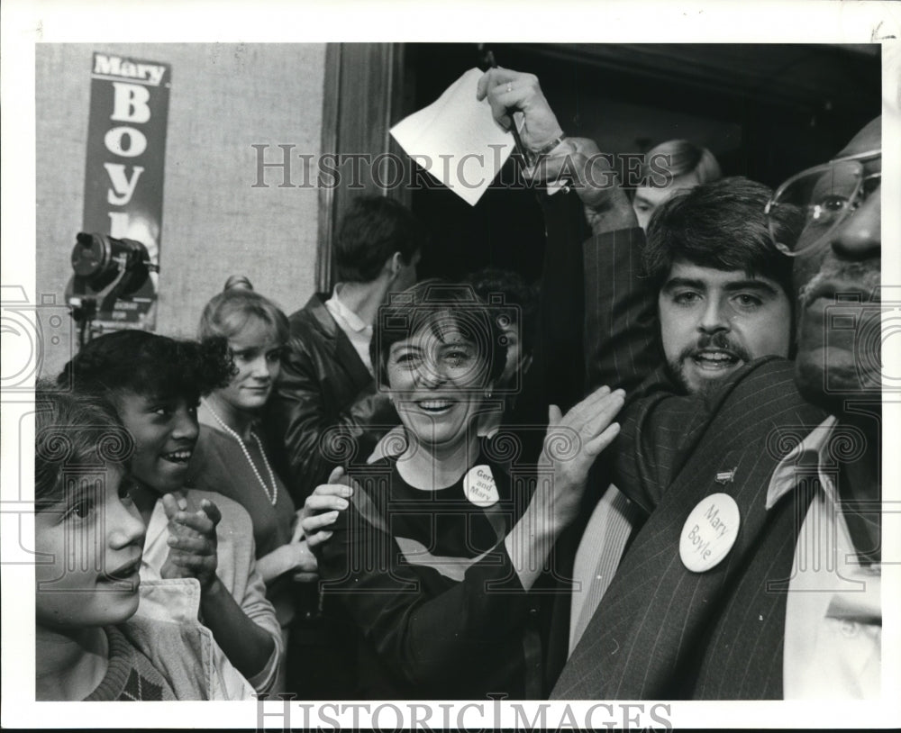 1984 Press Photo Mary Boyle Enters her Victory Party - cvb38093 - Historic Images