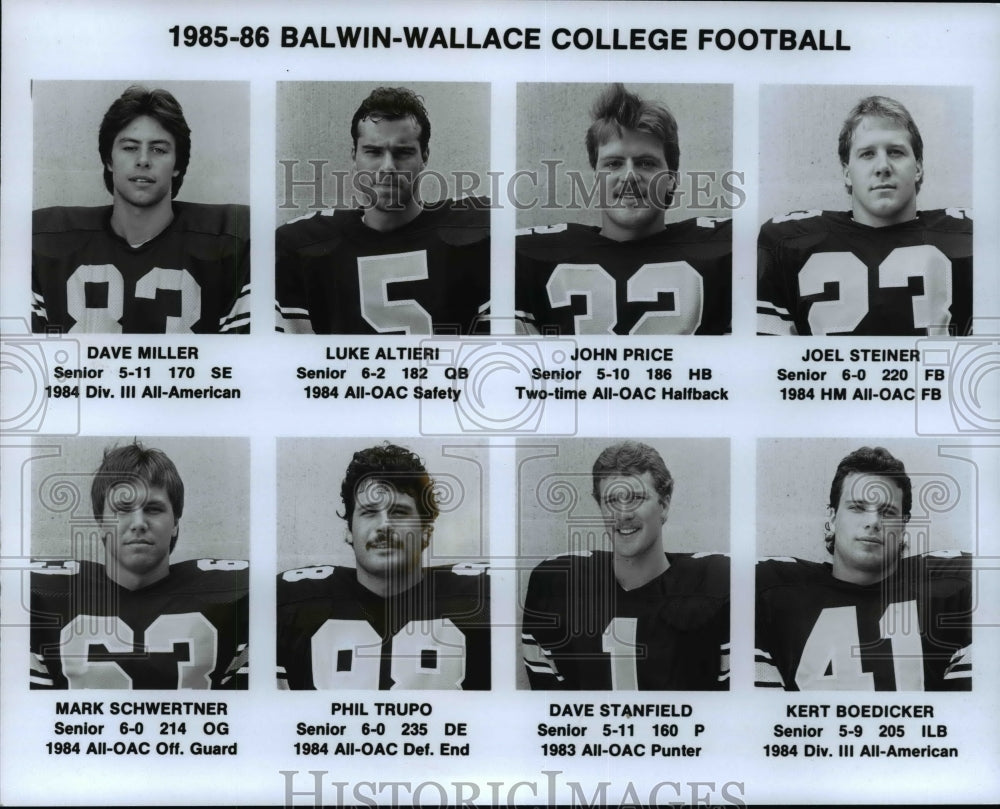 1985 Press Photo Baldwin-Wallace College Football team players - cvb39175 - Historic Images