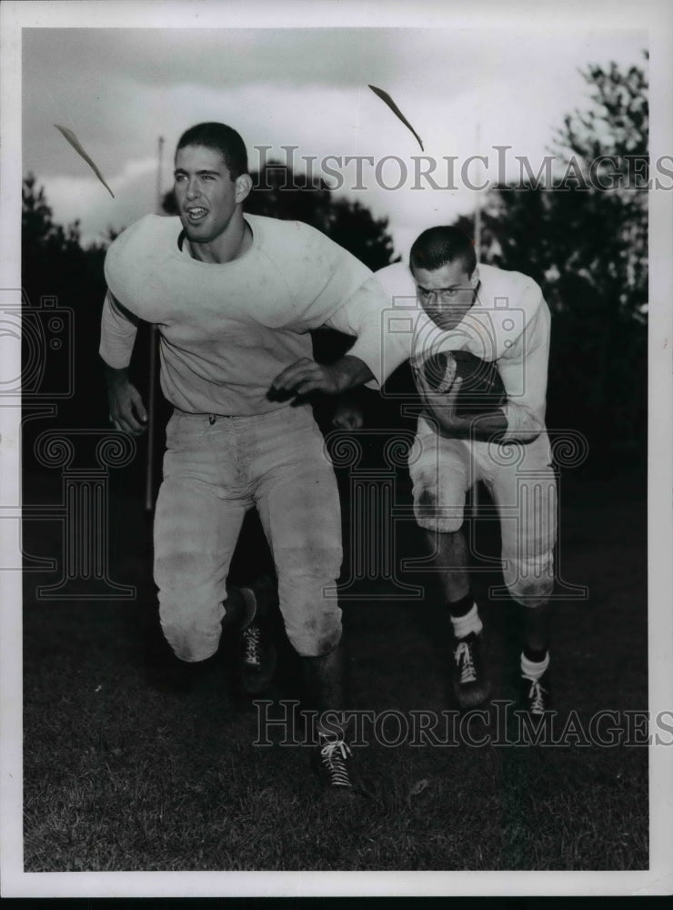 1957 Press Photo Chagrin Falls Football players Gary Schweryler &amp; Pete Southmayd- Historic Images