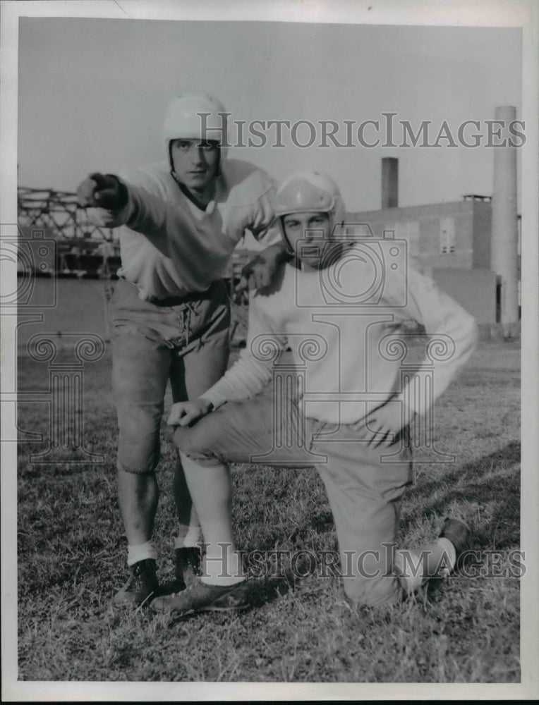 1951 Press Photo Larry Schwing (standing) with George Hill, Bay 1951 - cvb41892 - Historic Images